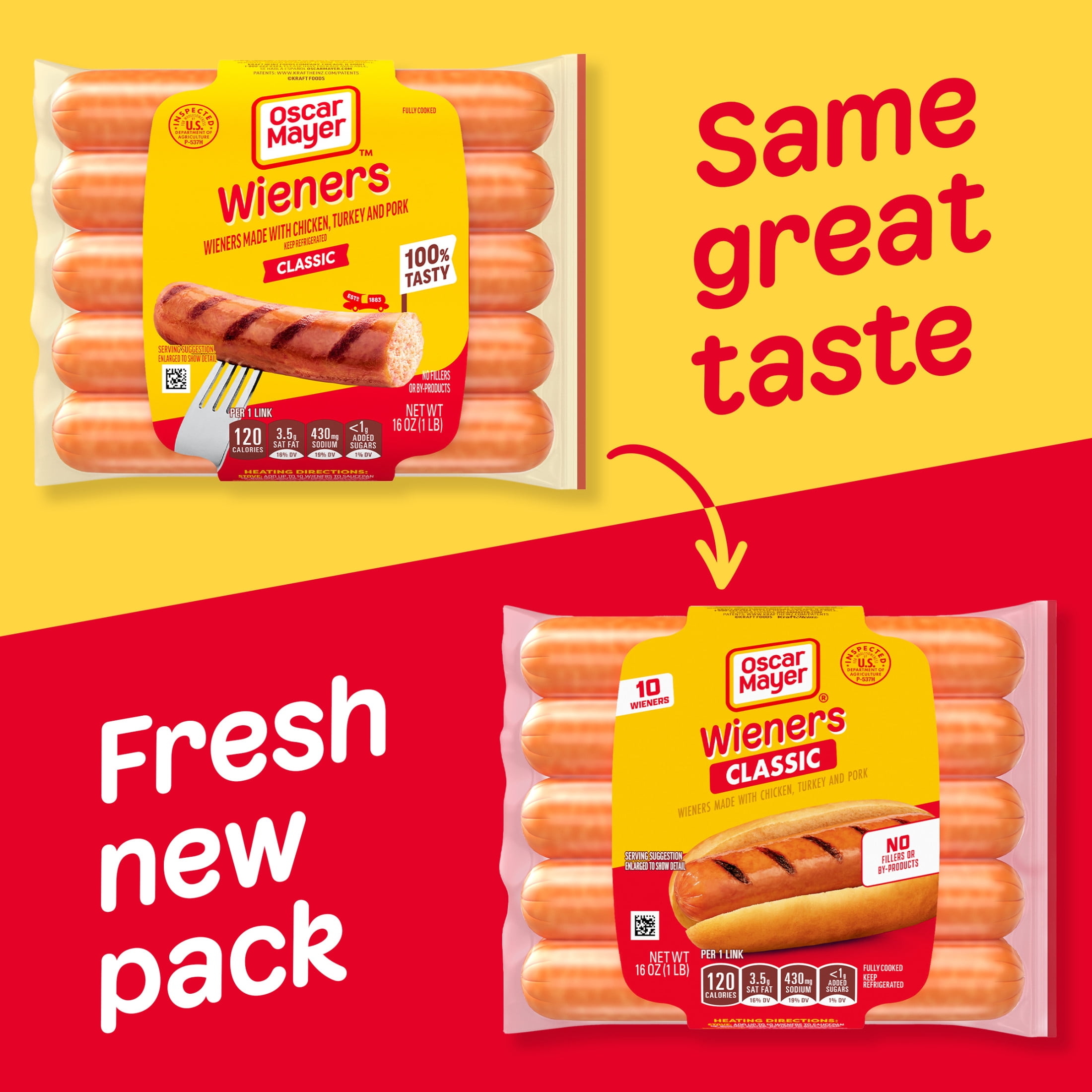 Oscar Mayer Classic Wieners Hot Dogs, 10 Count Pack