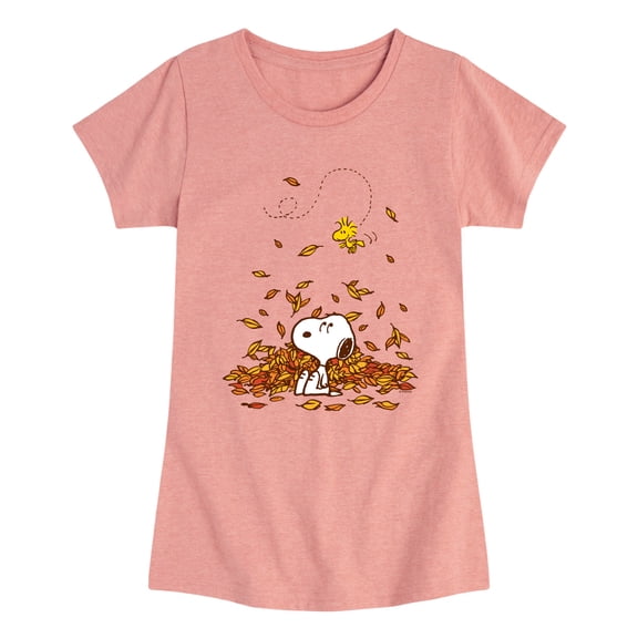 Peanuts - Snoopy & Woodstock Leaves - Youth Girls Fitted Short Sleeve T-Shirt