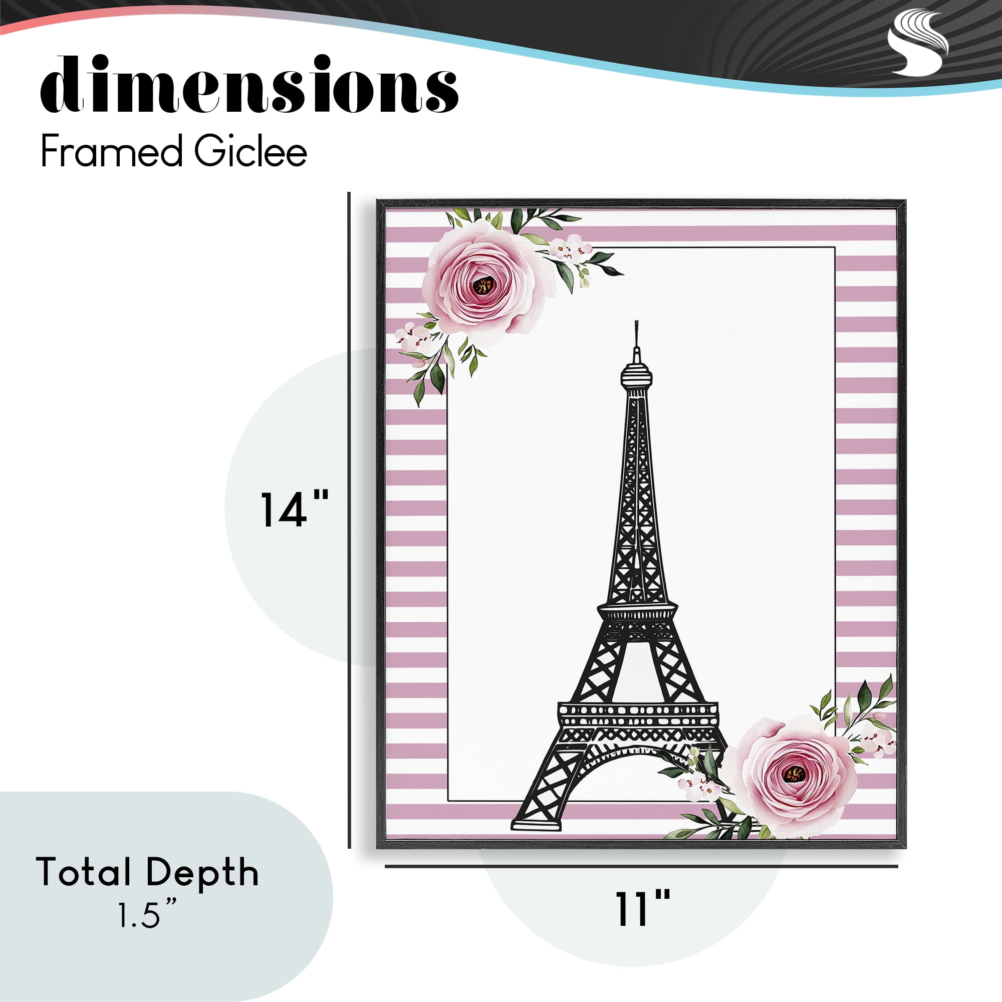 Parisian Tower & Roses Black Framed Giclee Art, design by Christine Simpson Art