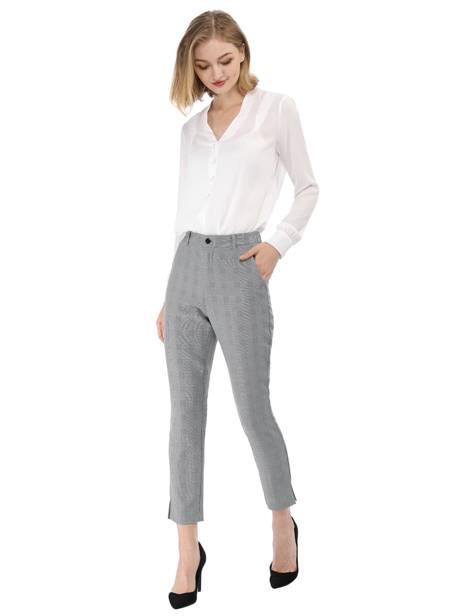 gray plaid pants women