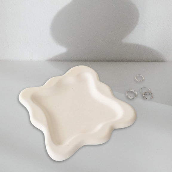 Plaster Jewelry Dish Vanity Tray Decorative Plate Storage Holder for Makeup Birthday Gift Hair Jewelries Bracelets Bathroom Organizer Beige Square