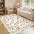 thumbnail image 2 of Hasoo Washable Living Room Area Rug 9x12 Large Modern Floral Snake Non-Slip Soft Foldable Scalloped Indoor Beige Carpet, 2 of 5