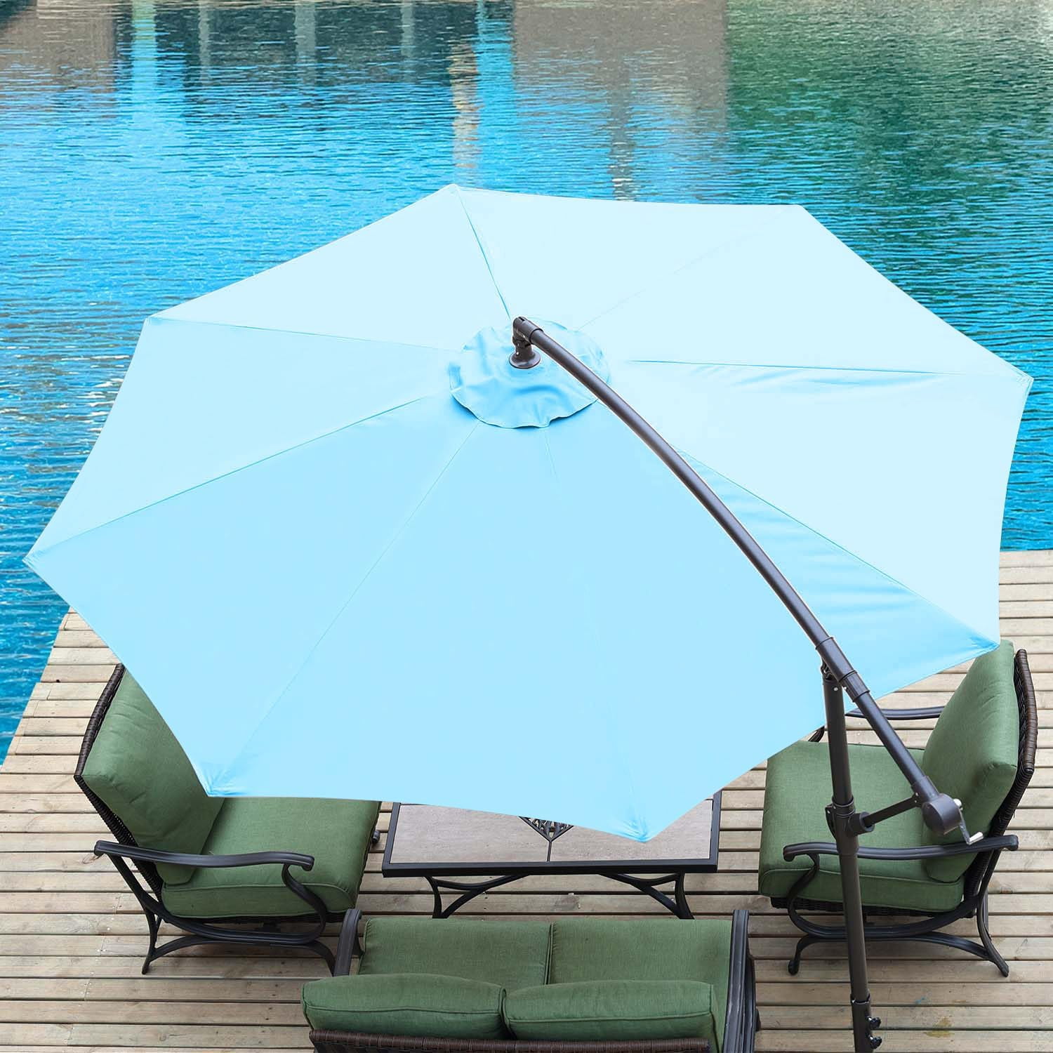 Aoodor 10Ft Offset Cantilever Hanging Patio Umbrella with Base, Outdoor Market Umbrella for Backyard, Poolside, Lawn and Garden