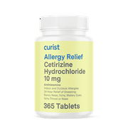 Curist Cetirizine Hydrochloride 10mg Tablet (365 Count) Allergy Medicine with 24 Hour Relief of Runny Nose, Sneezing Relief, Itchy Throat Relief, & Runny Eyes - Antihistamine