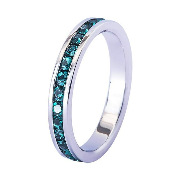 Muses Art Design Birthstone Eternity Band Ring (Channel Set/Full Round), Stackable Fashion Ring with Swarovski Crystal Birthstone May - Emerald 6