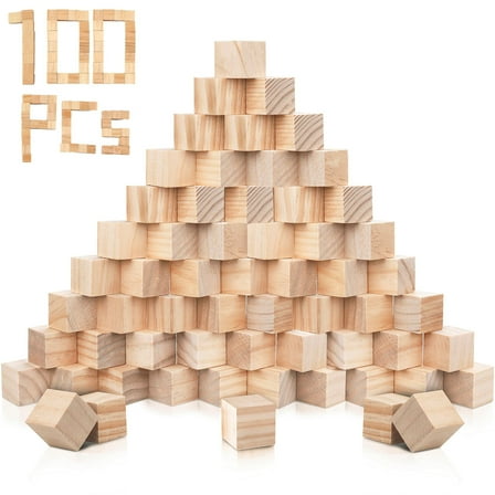 Aovky Wooden Cubes, 100 PCS 1 Inch Unfinished Wood Blocks for Crafts, DIY Projects, Painting, Stamping, Carving, Educational Games & Baby Shower Decorations