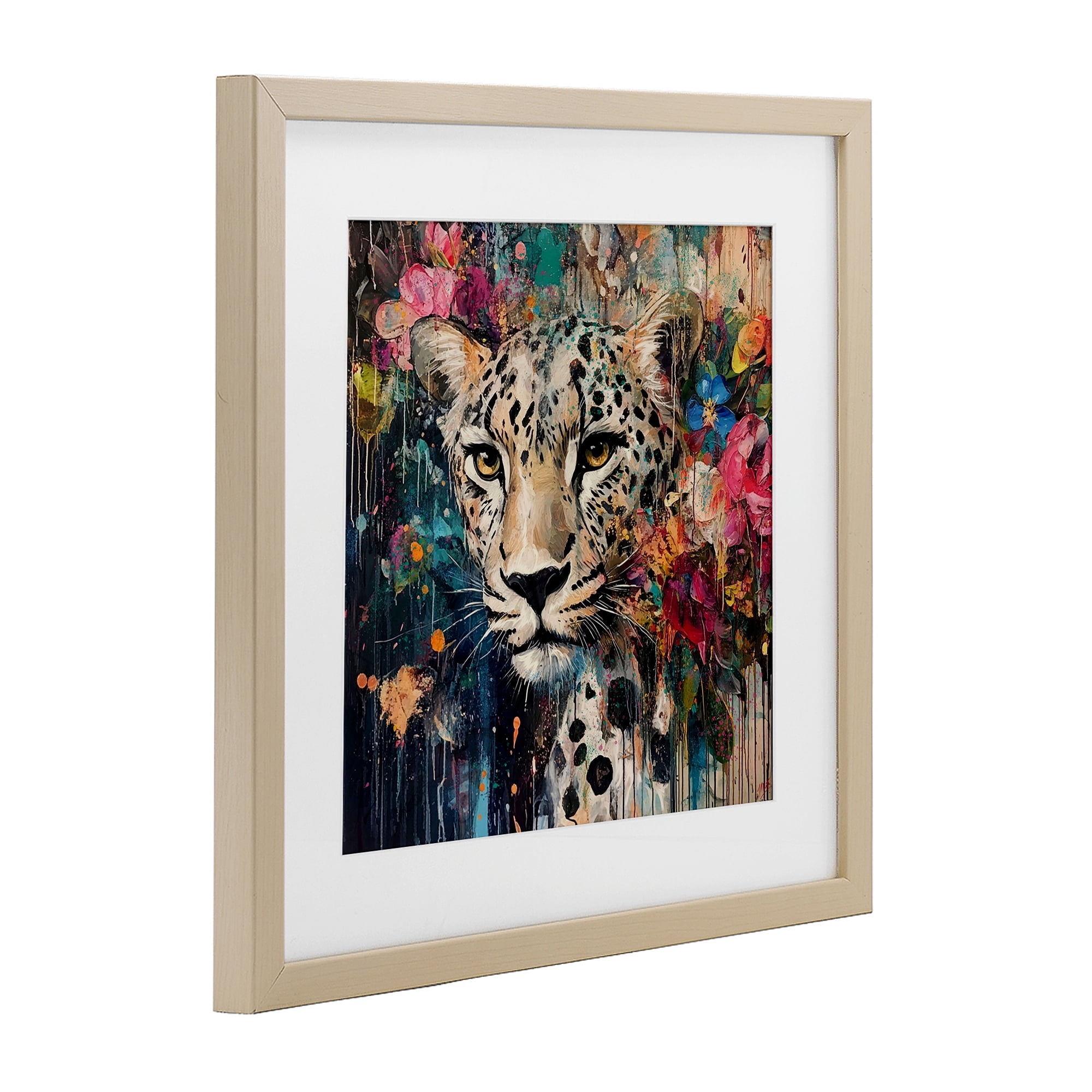 Stupell Industries Cheetah & Exotic Blooms Birch Framed Print Under Glass, design by Marta Wiley