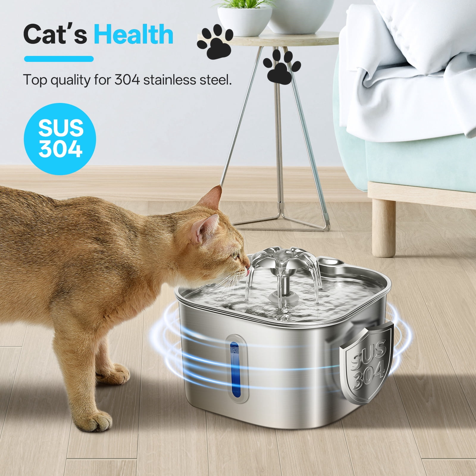 Cat Water Fountain,74oz/2.2L Stainless Steel Pet Water Fountain