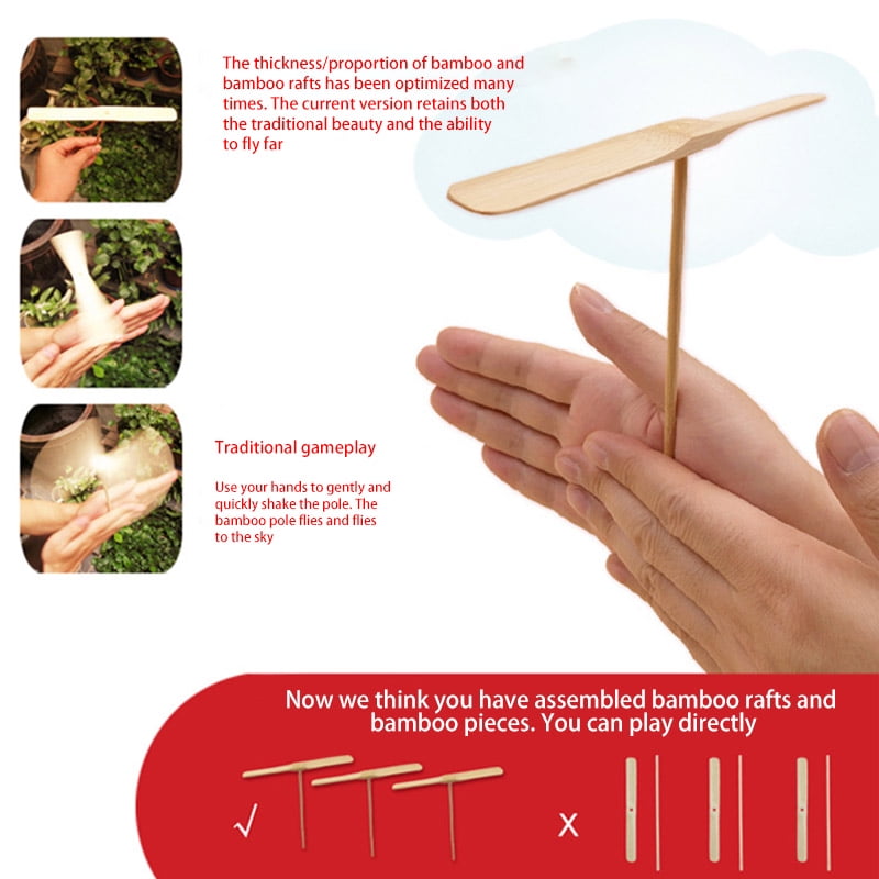 10Pcs Funny Bamboo Dragonfly Helicopter Propeller Hand Rub Fly Leaf Kids Toy 