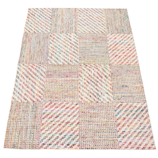 ECARPETGALLERY 5'5" x 7'7" Contemporary Collage Handmade Area Rug for Living Room, Dining Room and Bedroom in Ivory
