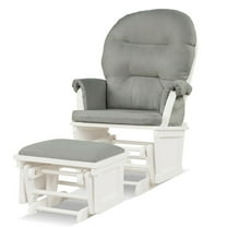 GVN Wood Baby Glider and Ottoman Cushion Set with Padded Armrests for Nursing-Light Gray