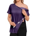 thumbnail image 2 of Easy Wear Post Surgery Shirts for Women Tear Away Side Velcro Closure Short Sleeve Adaptive Clothing 2026 Dark Purple S, 2 of 9
