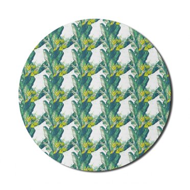 Tropical Mouse Pad for Computers, Repetitive Banana Tree Leaves Exotic Fruits Summer Print, Round Non-Slip Thick Rubber Modern Gaming Mousepad, 8" Round, Yellow Pale Petrol Blue, by Ambesonne