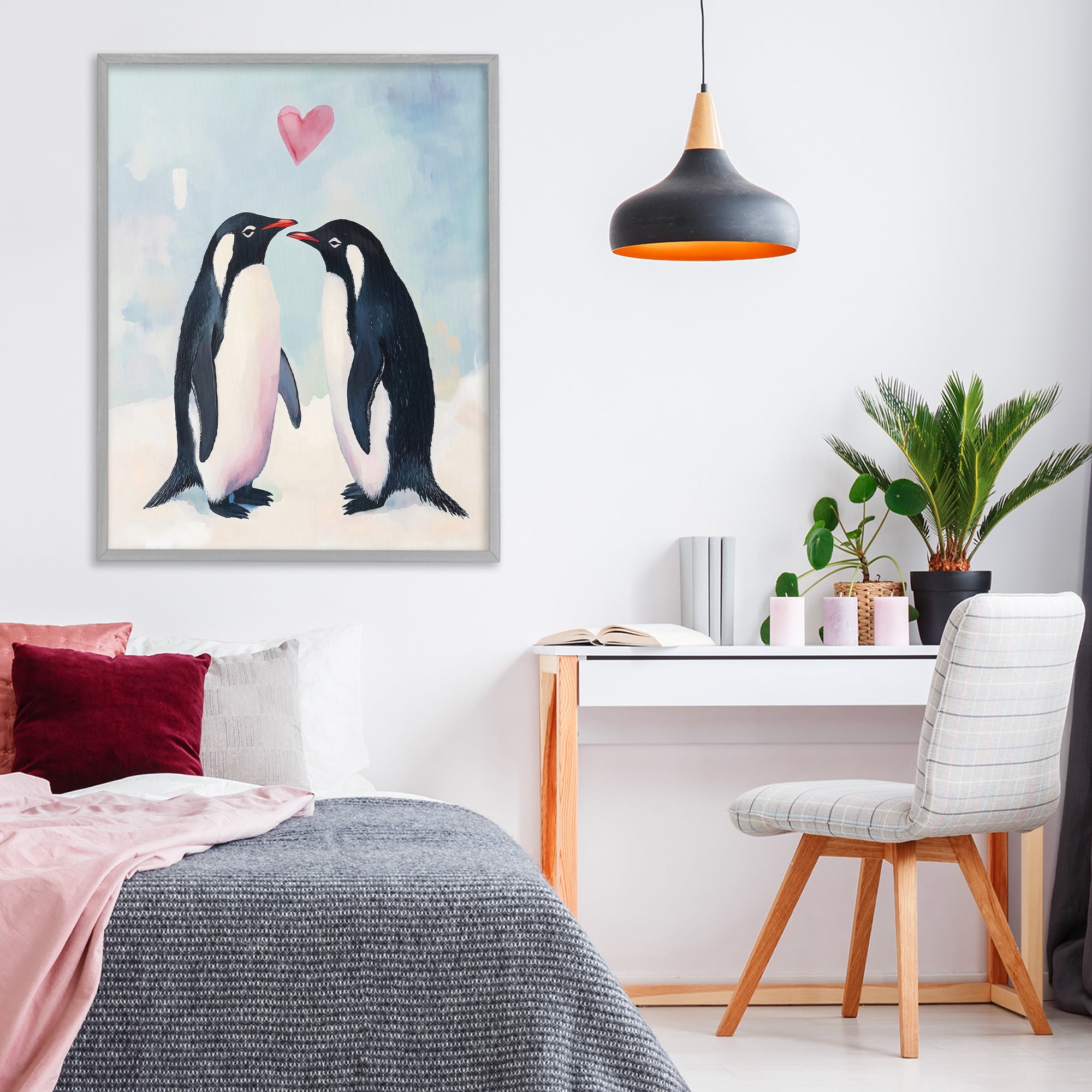 Stupell Industries Penguin Love with Heart Gray Framed Giclee Art, design by The Prints Vibe