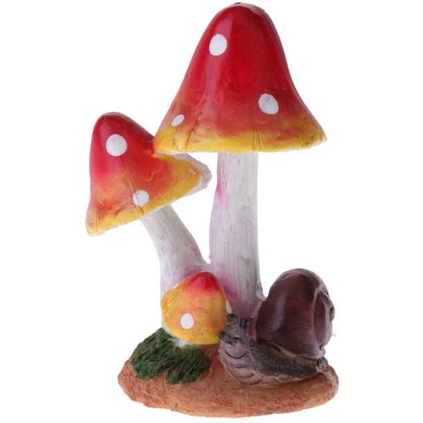 Seta de resina con adorno de animales Jardín de hadas Seta Macetas de jardín Decoración Adorno de cerámica para bricolaje Casa de muñecas Maceta Maceta Plantas Estatua - Seta de caracol rojo TUNC Sencillez