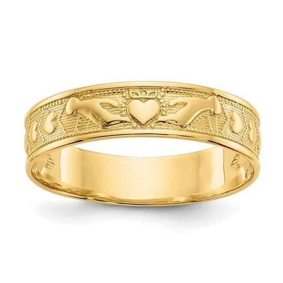 Finest Gold 14K Yellow Gold Polished Claddagh Band - Size 8.5