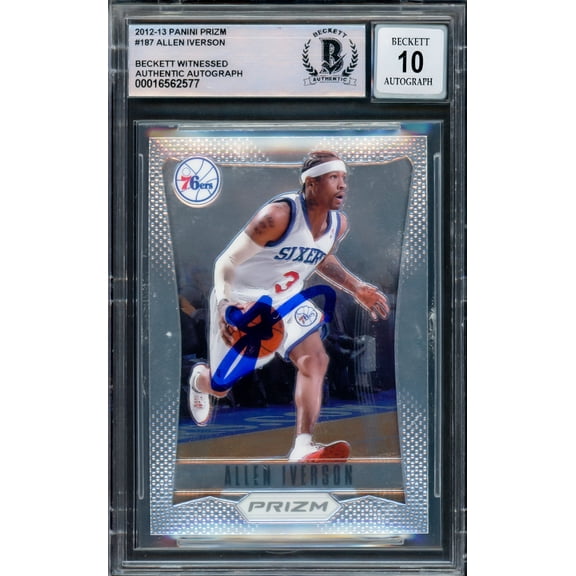 Allen Iverson Autographed 2012-13 Panini Prizm Card #187 Philadelphia 76ers Auto Grade Gem Mint 10 Beckett BAS Witnessed 233509