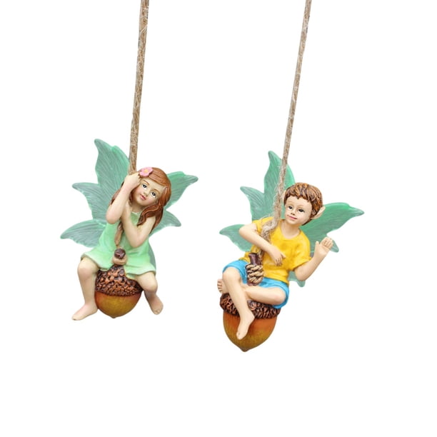 2 Adornos Colgantes de Hadas para Jardín, para Niño Y Niña, de Resina, Creativos, para Decoración de Jardín, para Valla, Patio, Exterior