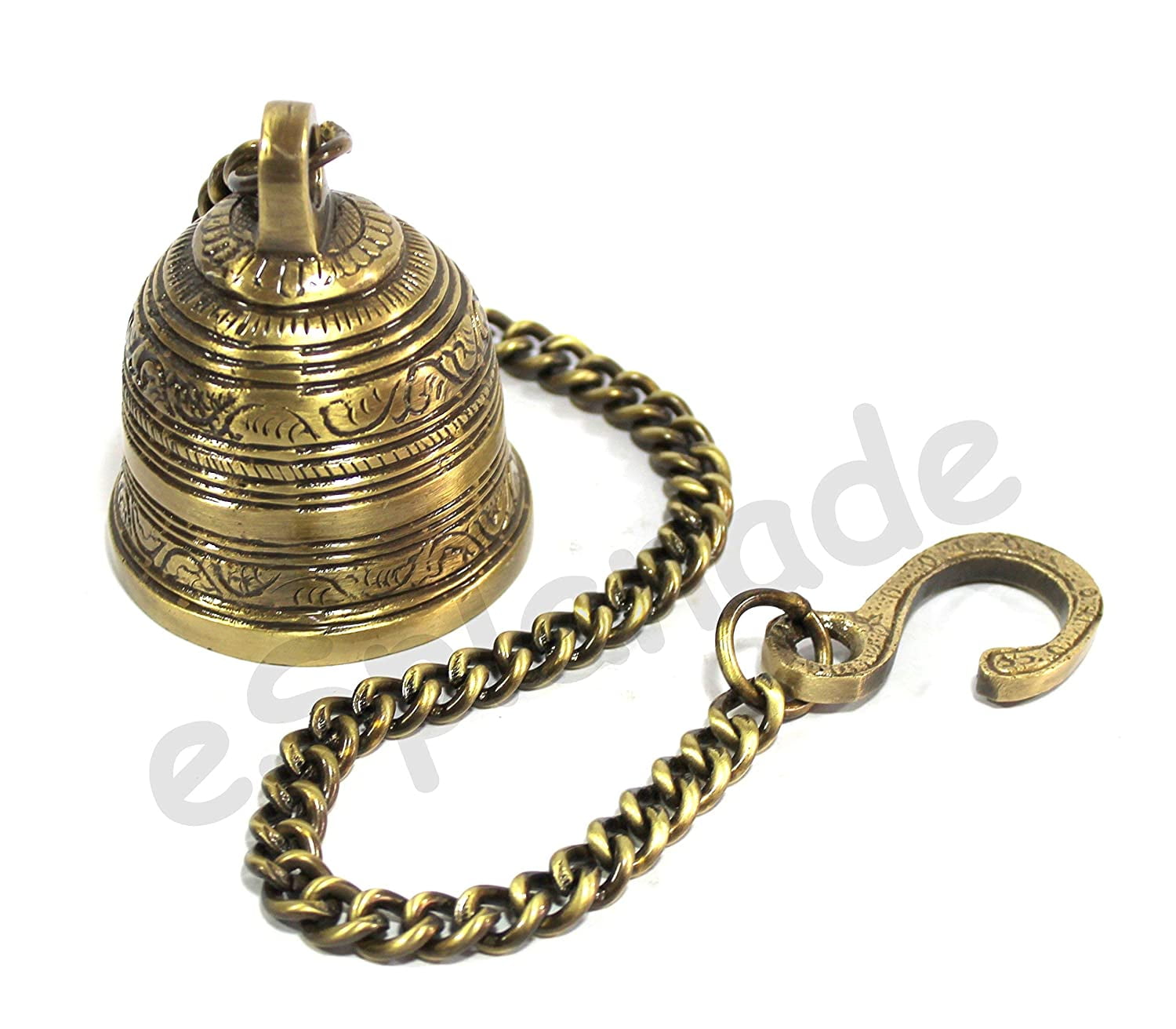 eSplanade - Ethnic Temple Hanging Bell - Door Bell with Chain | Door Decor | Home Decor | Pooja Accessories | Brass - 2.5" Inches with 16" Inches Chain