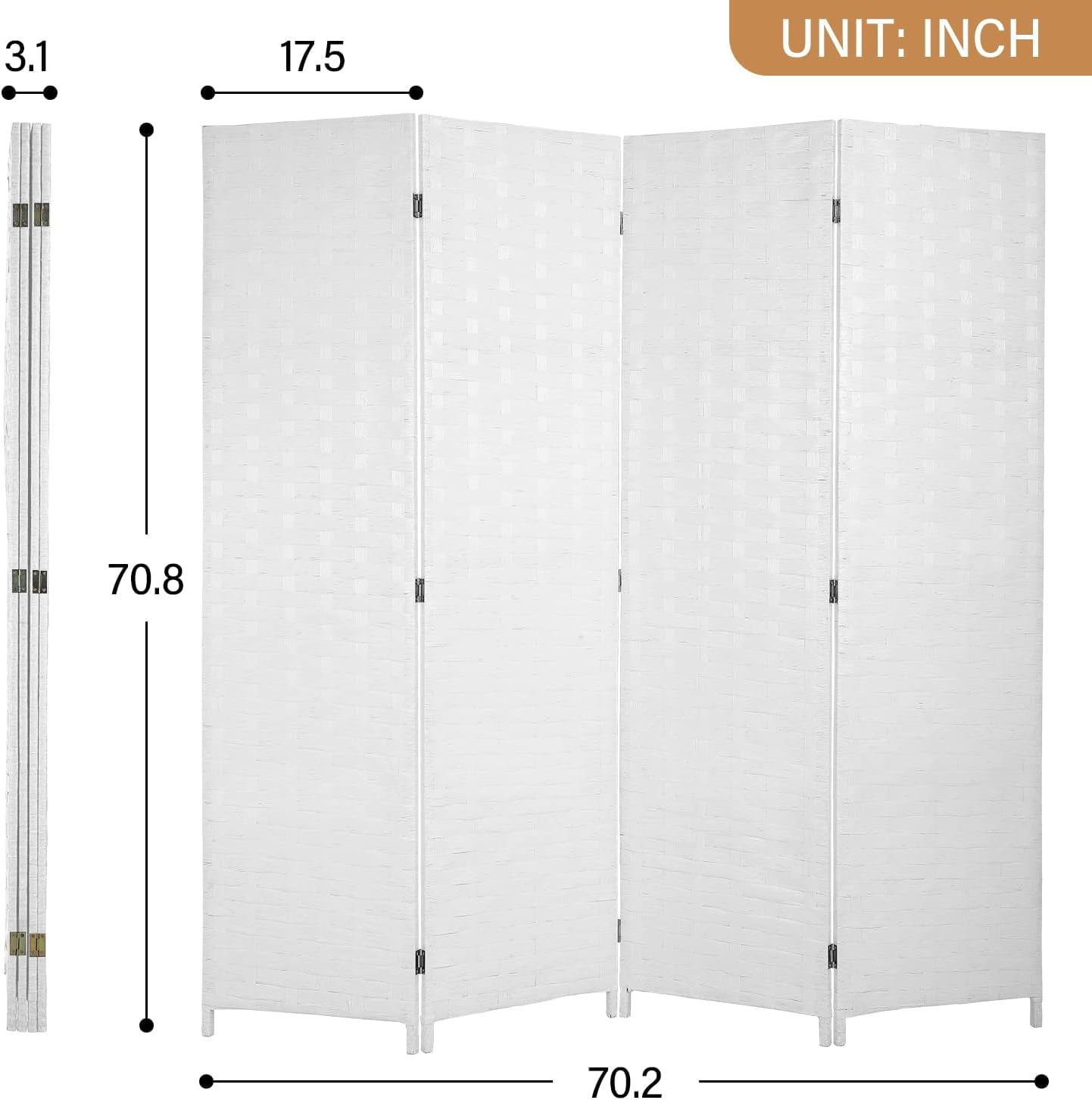 Dkelincs 4 Panel Room Dividers and Folding Privacy Screen Wooden Partition Wall Divider Portable Freestanding Privacy Wall, White
