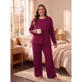 thumbnail image 4 of Cueply Women's Plus Size Pajama Set Long Sleeve Loungewear Long Pants Sleepwear Soft 2 Piece Pjs with Pockets, 4 of 9