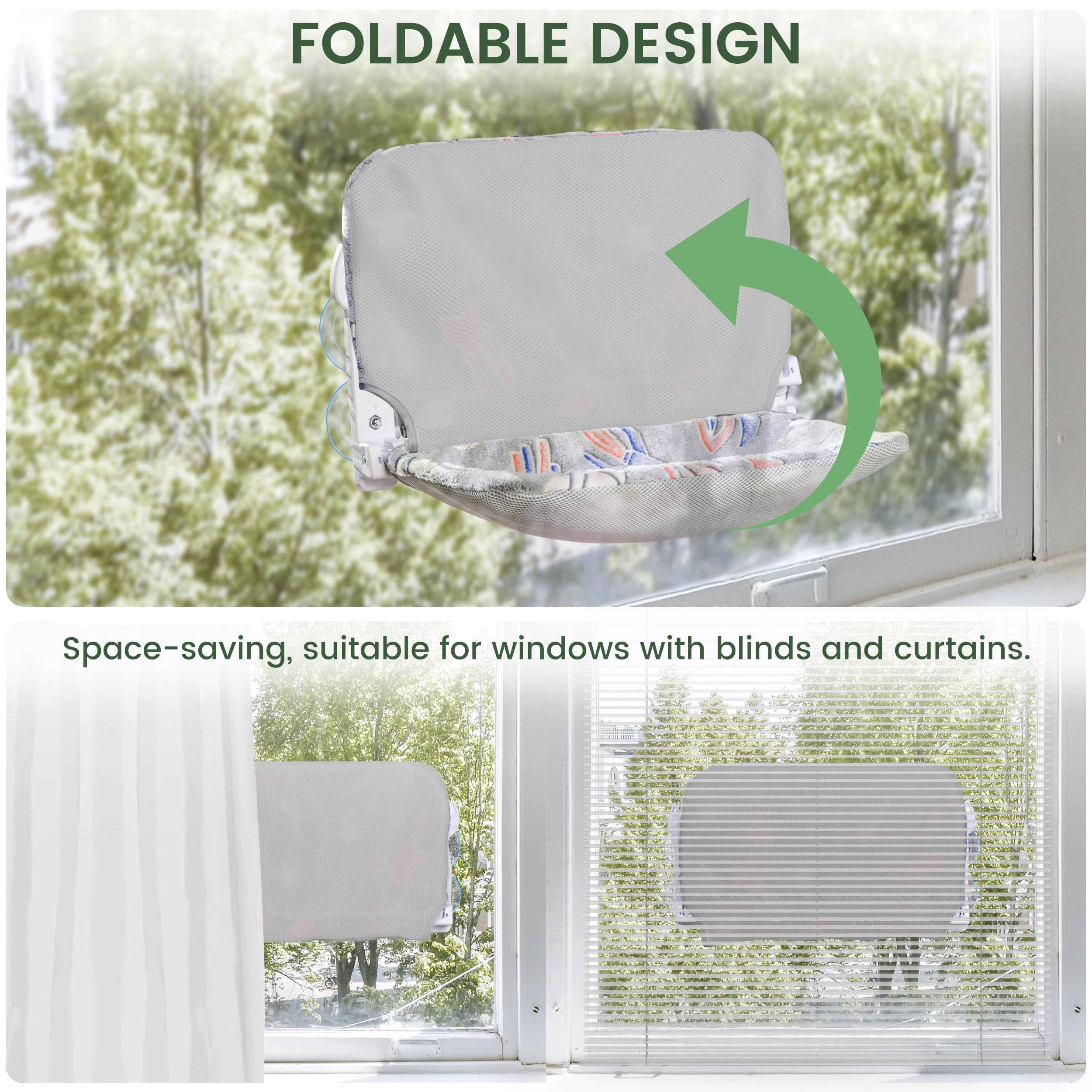 2 Pack Cat Window Perch  Glow In The Dark Foldable Hammock With Sunken Design & Removable Soft Cover Breathable Cordless Bed For Resting Indoor Kitten (shallow 2 - M)