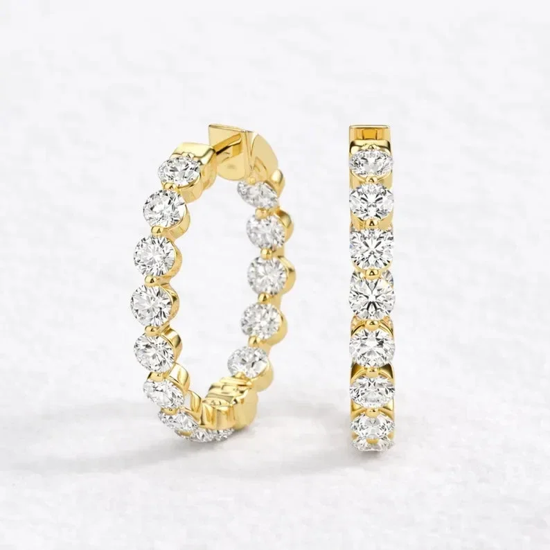 2.31 Ct Round Cut Simulated Diamond Hoop & Huggie Earrings for Women 14K Yellow Gold Plated Elegant Jewelry