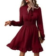 thumbnail image 5 of QUINDOS Dresses for Women 2025 Sundress Crew Neck Long Sleeve Casual Sun Dresses Summer Solid Color Ruffled Slim Mini Mid Length Womens Dresses, 5 of 5