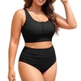 thumbnail image 4 of Plus Size 2 Piece Swimsuit High Waisted Bikini Control Bathing Ribbed 2026 Swimwear Womens Bathing Suits Shorts Set Sports Swimsuits for Women with Zipper in Back Womens Swim Shorts 2x Woman Swimsuit, 4 of 4