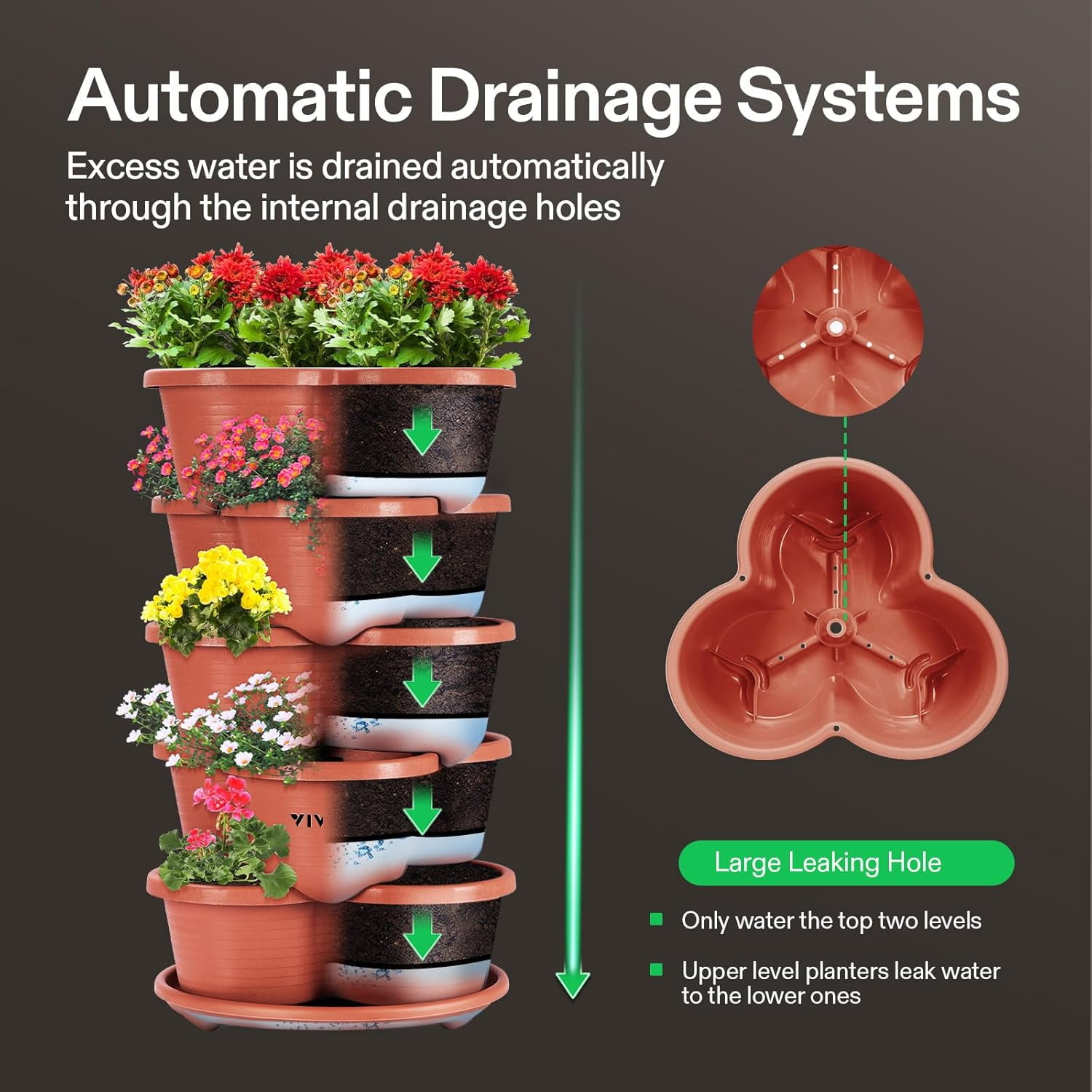 VIVOSUN 2-Pack 5 Tier Vertical Gardening Stackable Planter for Strawberries, Flowers, Herbs, Vegetables Brown