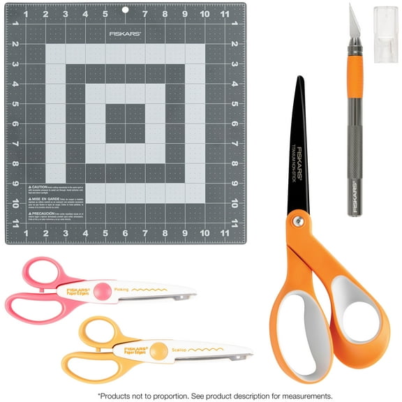 Fiskars 5 piece Arts and Crafts Supplies Titanium Coated Pointed Non-Stick 8" Scissors Set, Orange