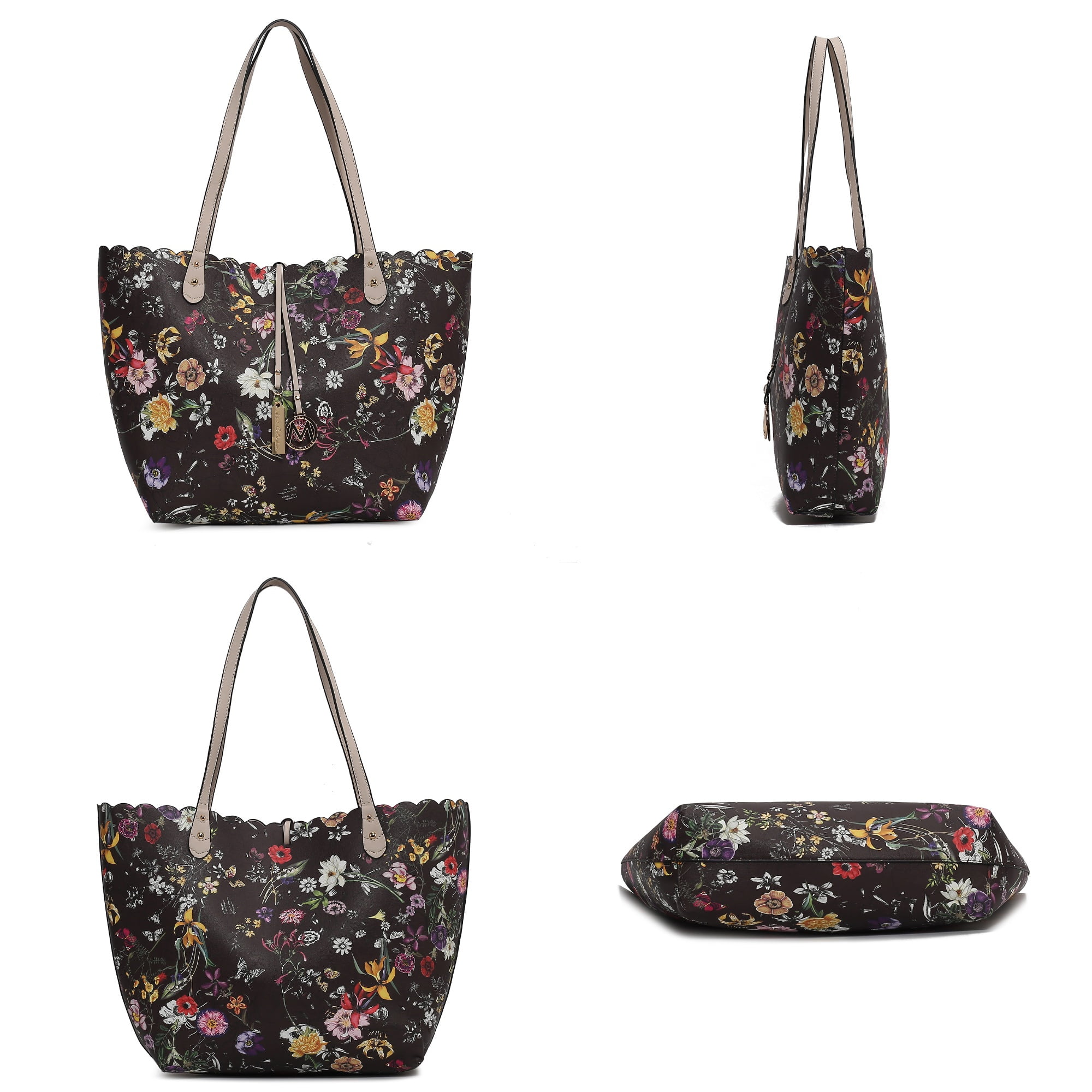 MKF Collection Danielle Tote Floral Bag, Crossbody Pouch Handbag Reversible Shopper Women's Purse Large Capacity for Weekend by Mia K - White Blush