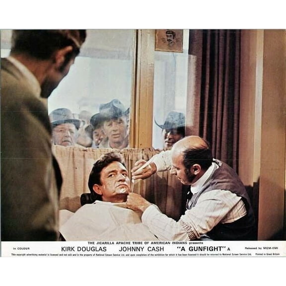 A Gunfight 1970 Johnny Cash gets a shave in barbers shop 8x10 inch photo