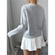 thumbnail image 4 of Suéteres de Cuello Redondo con Apliques Florales 3D para Mujer, Larga, Hombros Caídos, Elegantes Tops de Punto Gris L, 4 of 8