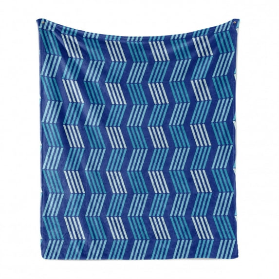 Geometric Soft Flannel Fleece Throw Blanket, Sky Tones Ornamented Image of Zigzag Lines Wavy Design Pattern Print, Cozy Plush for Indoor and Outdoor Use, 50" x 70", Cobalt Blue and Teal, by Ambesonne