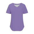 thumbnail image 4 of jtjvou Womens T Shirts V Neck Short Sleeve Casual Tops Loose Fit Basic Tees with Curved Hem Purple XXL, 4 of 5