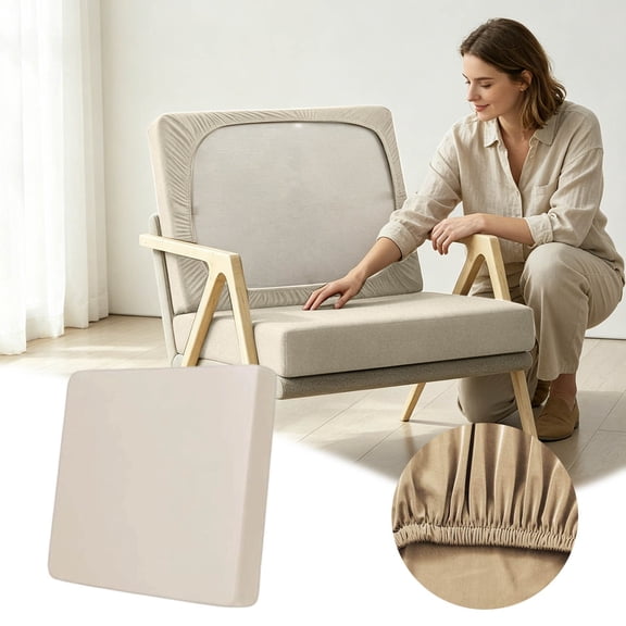 Stretch Sofa Cushion Cover - Elastic Fabric Slipcover with Hidden Zipper, Universal Fit for 20-25.5 Inch L-Shaped & Standard Sofa Cushions, Washable Furniture Protector (Beige)