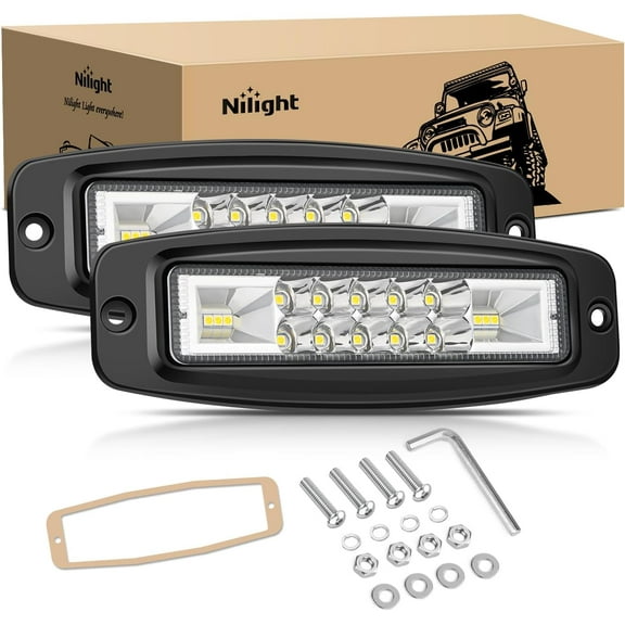 Nilight Flush Mount LED Pods 2PCS 6 Inch 60W LED Work Light Flood Spot Beam Combo Backup Driving Lights Fog Lamp Reverse Grill Mount Lighting for Offroad 4x4 Truck SUV