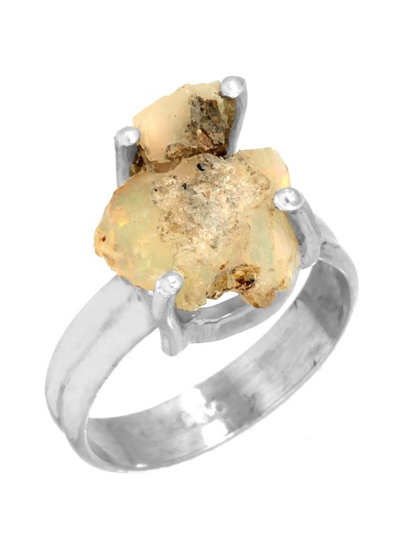 925 Sterling Silver Women Jewelry Ethiopian Opal Rough Ring