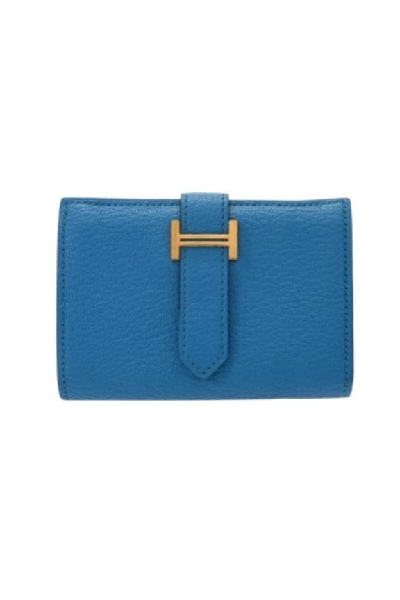 Pre-Owned HERMES Bearn Mini Blue Frida (circa 2020) Women's Chevre Leather Bi-fold Wallet, AB...