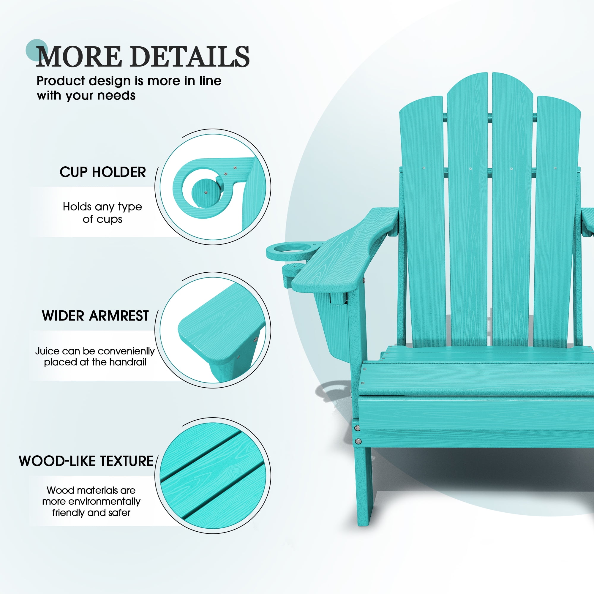 KINGYES Folding Adjustable Adirondack Chair, All Weather Use Reclining Adirondack Chair, HDPE Adirondack Outdoor Chair - Aruba