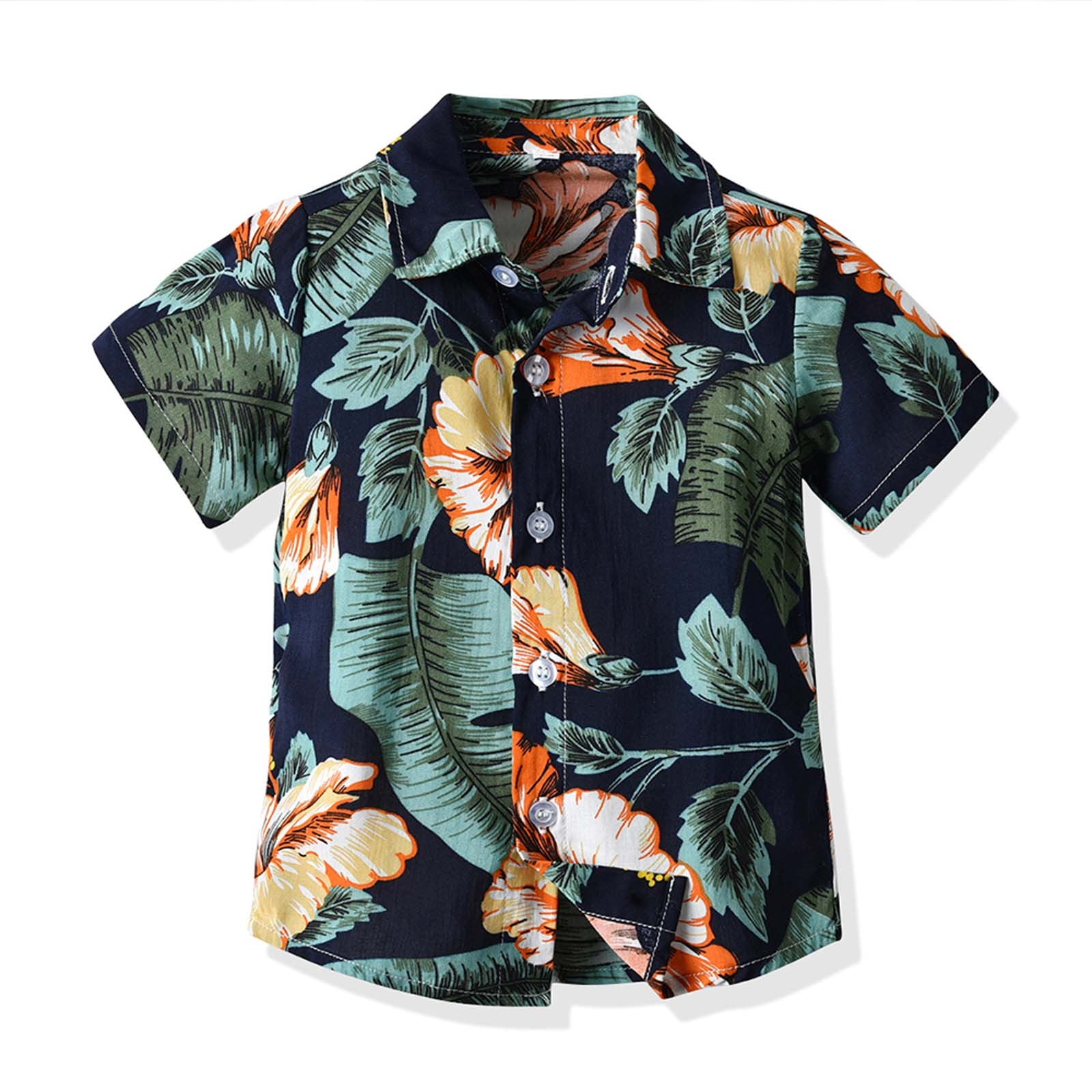 3pcs Baby Boy All Over Lotus Leaf Print Short-sleeve Button Up Shirt and Shorts with Straw Hat Set