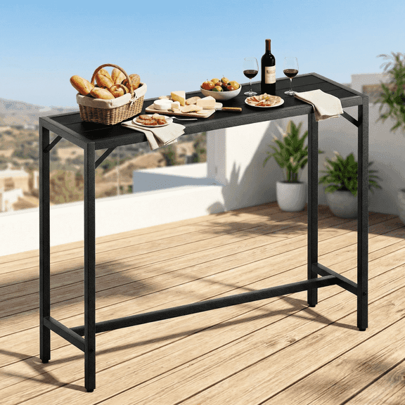 Pirecart Outdoor Counter Height Table, 47" Bar Table W/ Adjustable Foot & HDPE Top, All Weather for Poolside, Patio,Balcony, Black
