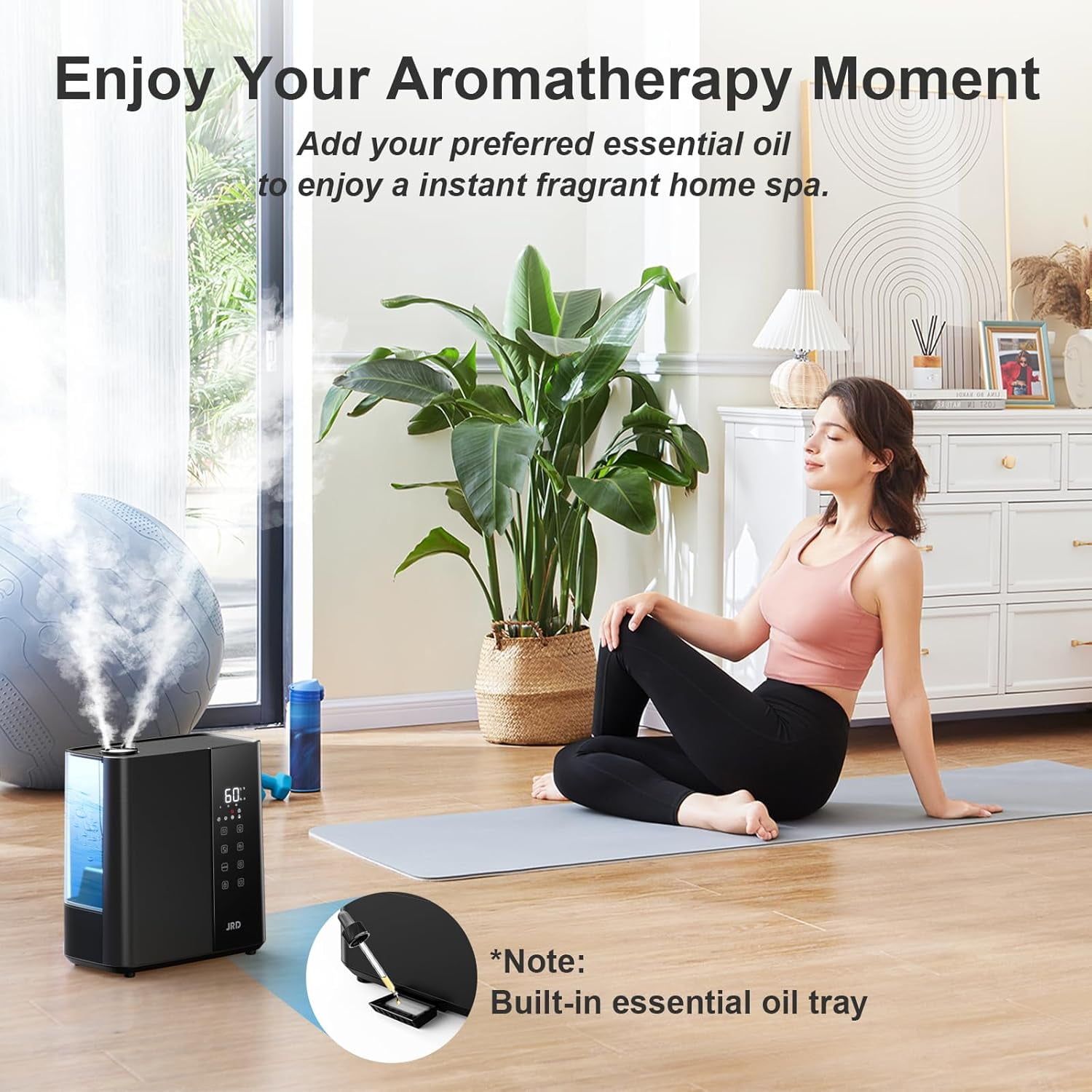 Warm & Cool Mist Humidifiers for Bedroom 5L, Quiet Ultrasonic Air Humidifier Fast Symptom Relief, 50H Runtime, 12H Timer, Oil Diffuser, 7 Color Light for Large Room, Office, Baby, Plants-Black