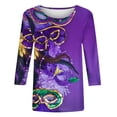 thumbnail image 4 of Lilgiuy Mardi Gras Shirt for Women 2024 Carnival Themed Outfit Popular Mask Graphic 3/4 Sleeve Loose Tops Crewneck Parade Tshirt for Work Office Business, 4 of 5