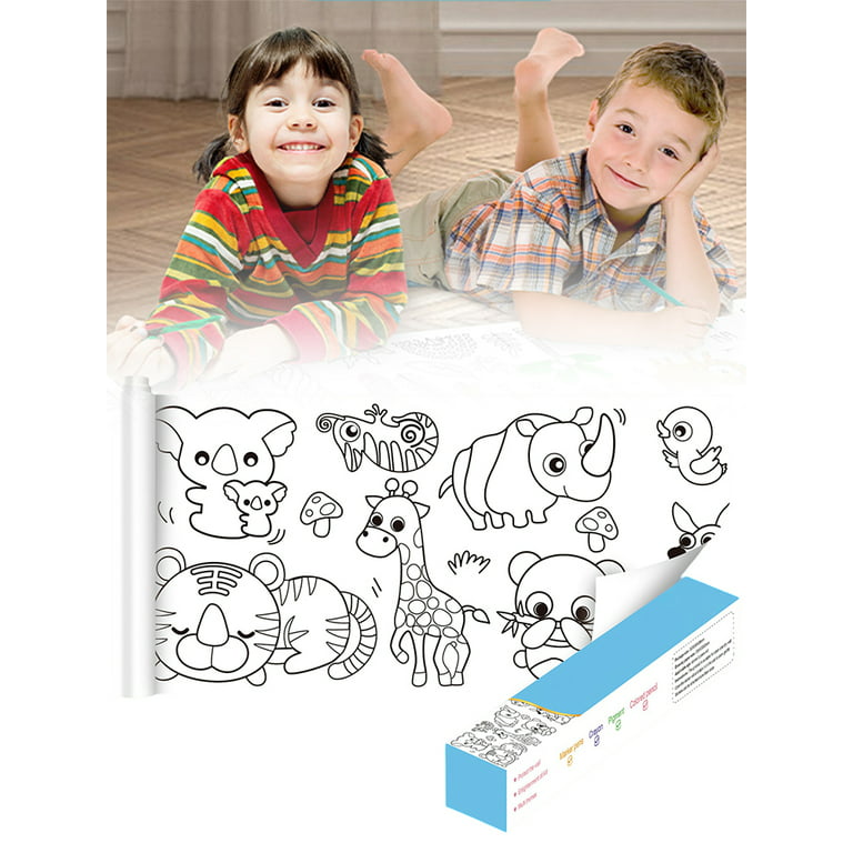 Childrens Drawing Roll, Coloring Drawing Roll of Paper for Kids Ages 4-8,  118×11.8 Inch DIY Sticky Drawing Paper Roll for Toddler, Wall Coloring