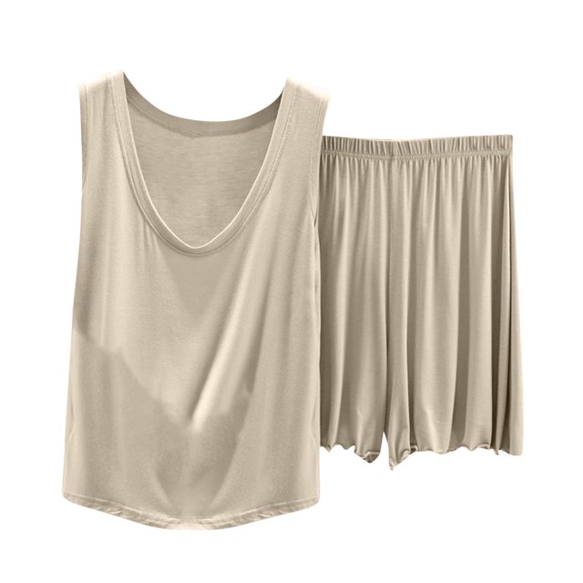 Timegard Womens Pajamas Sets V Neck Tank Top Ruffle Shorts Casual Loose Soft Solid Color Outfits Summer