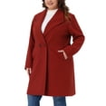 thumbnail image 5 of Agnes Orinda Women's Plus Size Winter Coats Single Breasted Lapel Belted Midi Pea Coats with Pocket 1X Dark Red, 5 of 5
