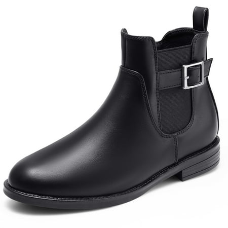 

Women Boots Black Buckle Ankle Boots Fashion Soft Flat Heel Booties for Female Size 10