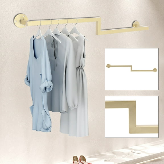 Gold Wall Mount Iron Garment Rack Clothes Hanging Rail for Bathroom Kitchen